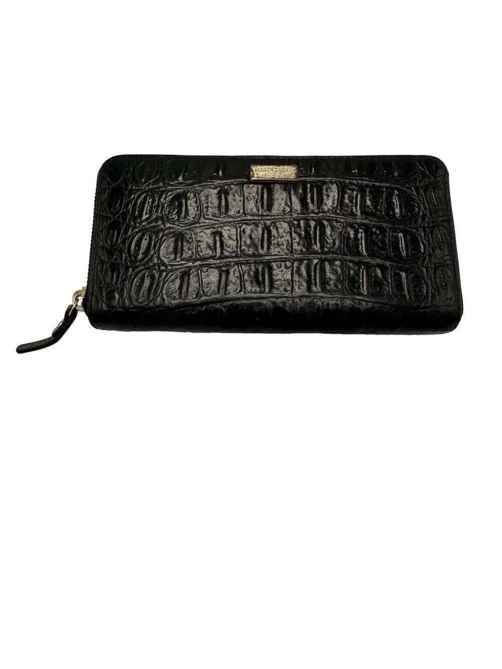 Kate Spade New York Black Leather Zip Around Wallet Crocodile Textured